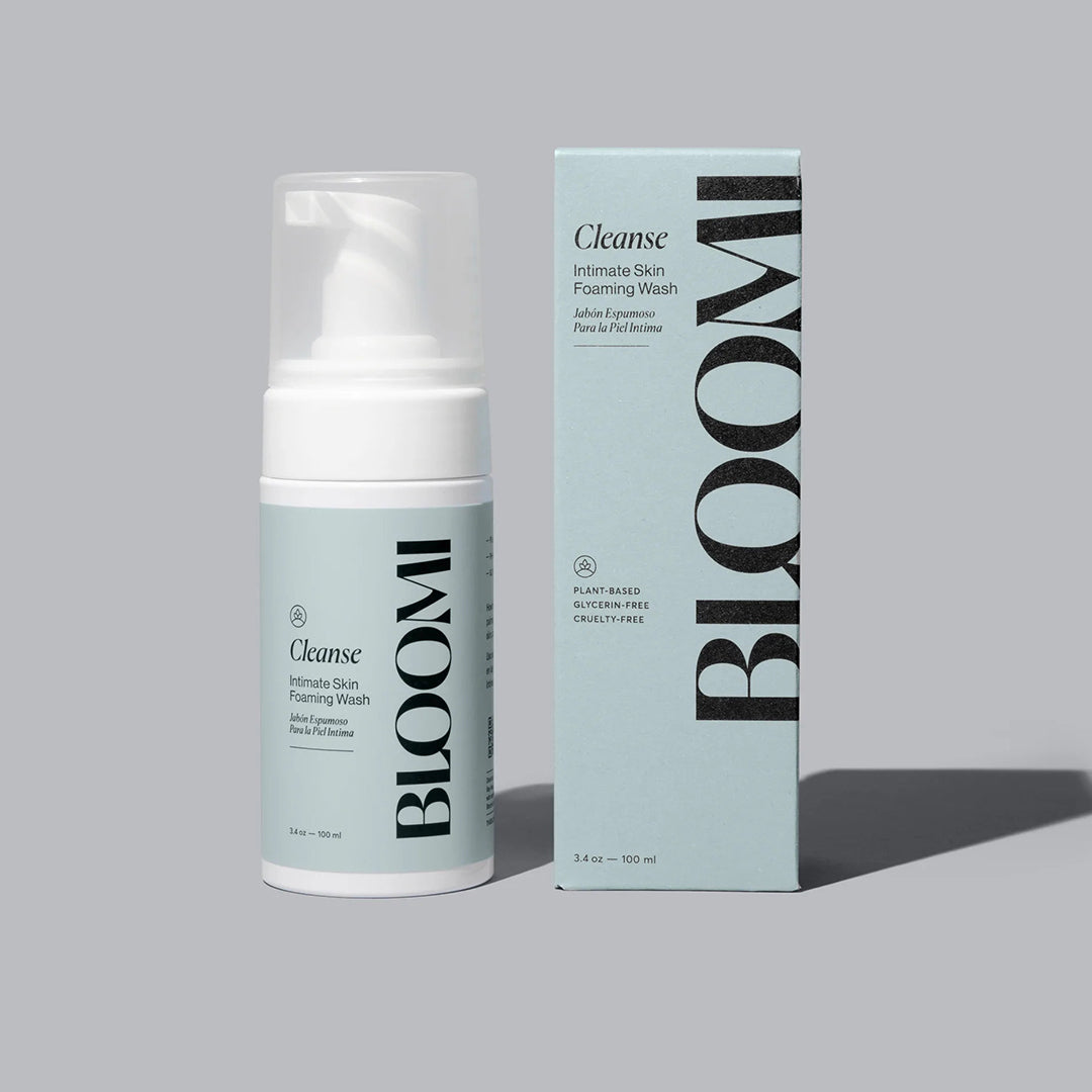 Bloomi Cleanse Intimate Skin Foaming Wash with packaging. Product. Sold by Rythm. Topical. Vulva Care. Sold by Rythm.